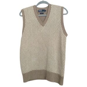 Polo Ralph Lauren Beige and Cream V-Neck Sweater Vest